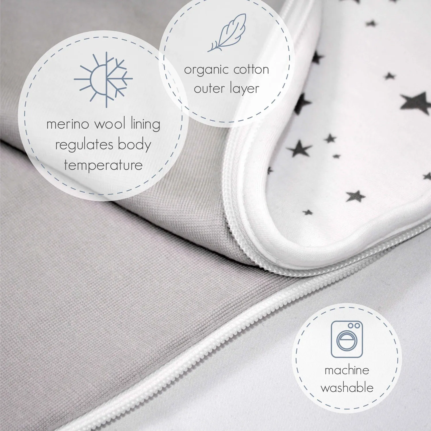 4 Season® Ultimate Toddler Sleep Bag, Merino Wool & Organic Cotton, 2 - 4 Years, Star Gray