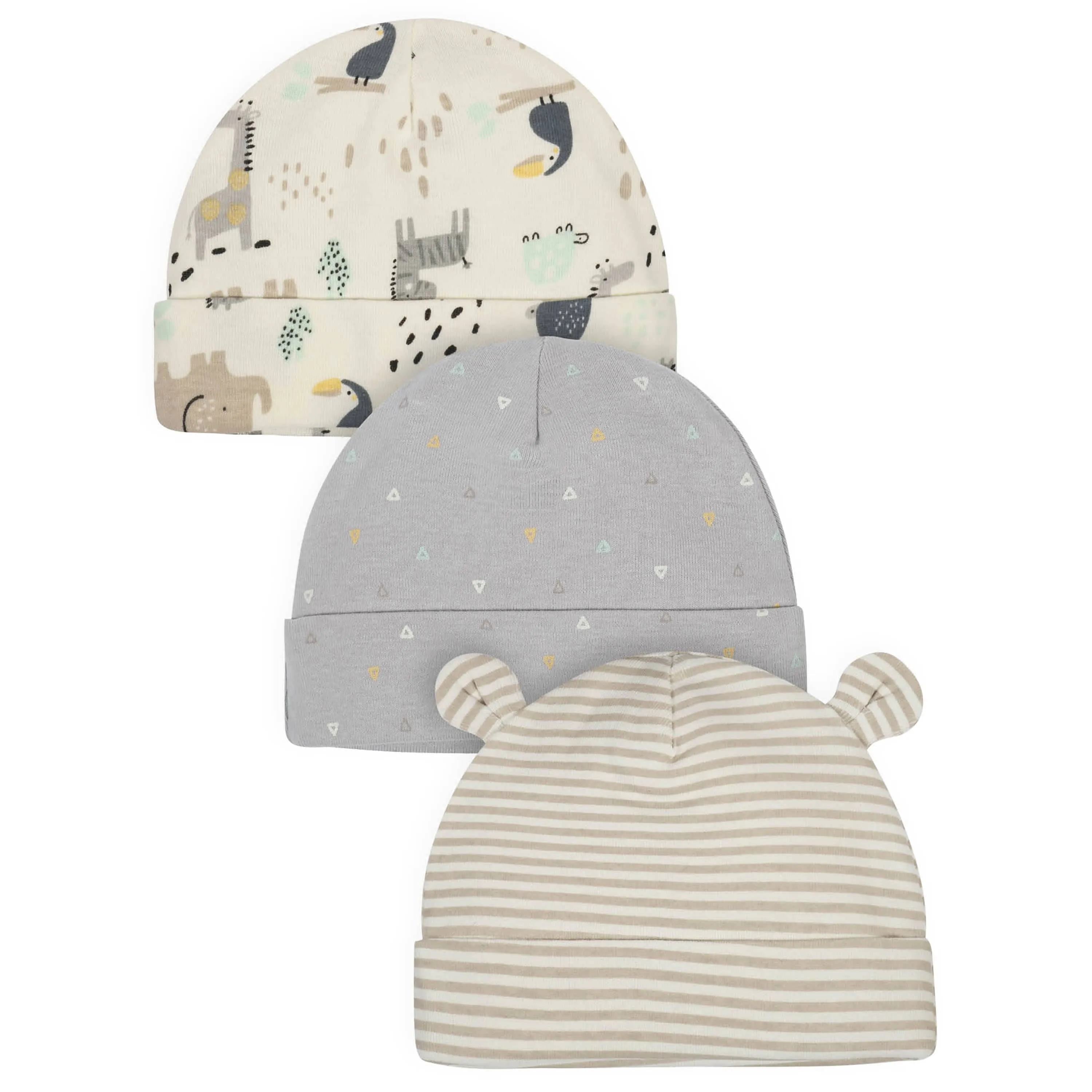 7-Piece Baby Neutral Safari Organic No Scratch Mittens and Caps Set