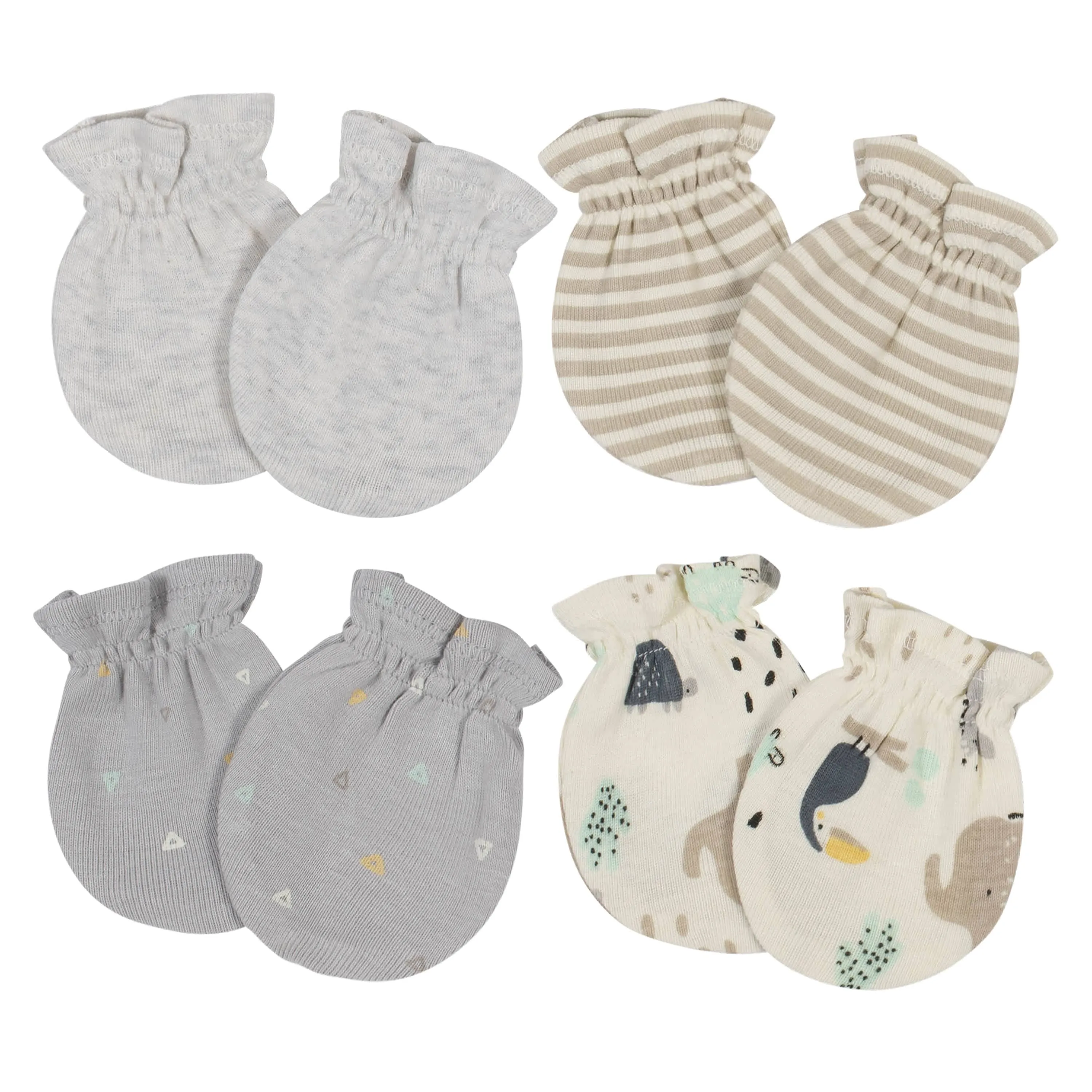 7-Piece Baby Neutral Safari Organic No Scratch Mittens and Caps Set