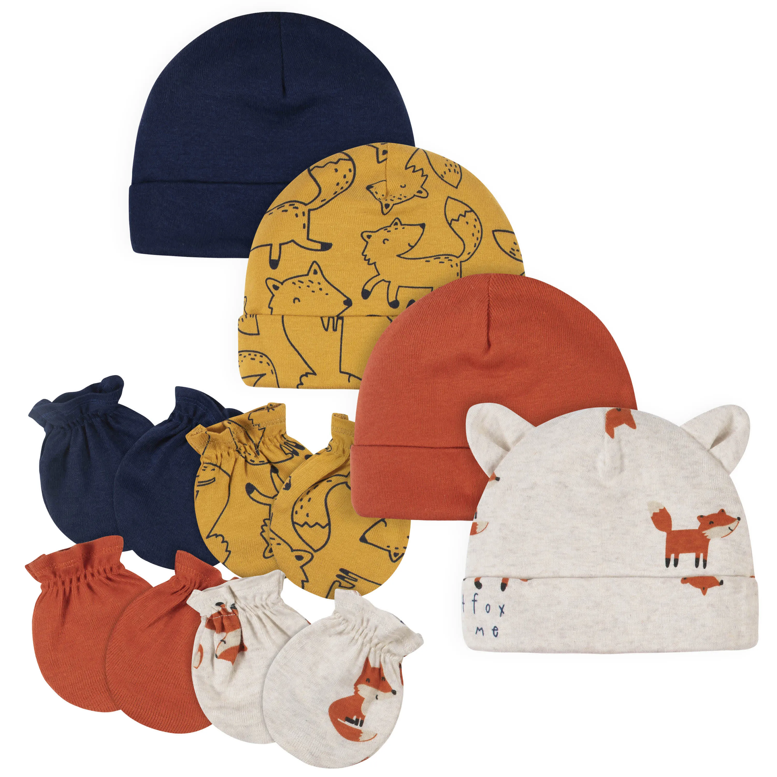 8-Piece Baby Boys Fox Caps & Mittens Set