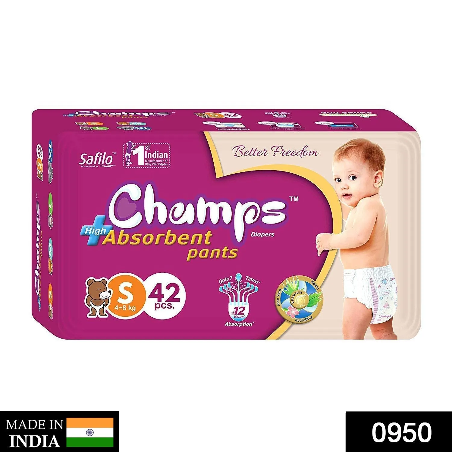 950 Premium Champs High Absorbent Pant Style Diaper Small Size, 42 Pieces (950_Small_42)