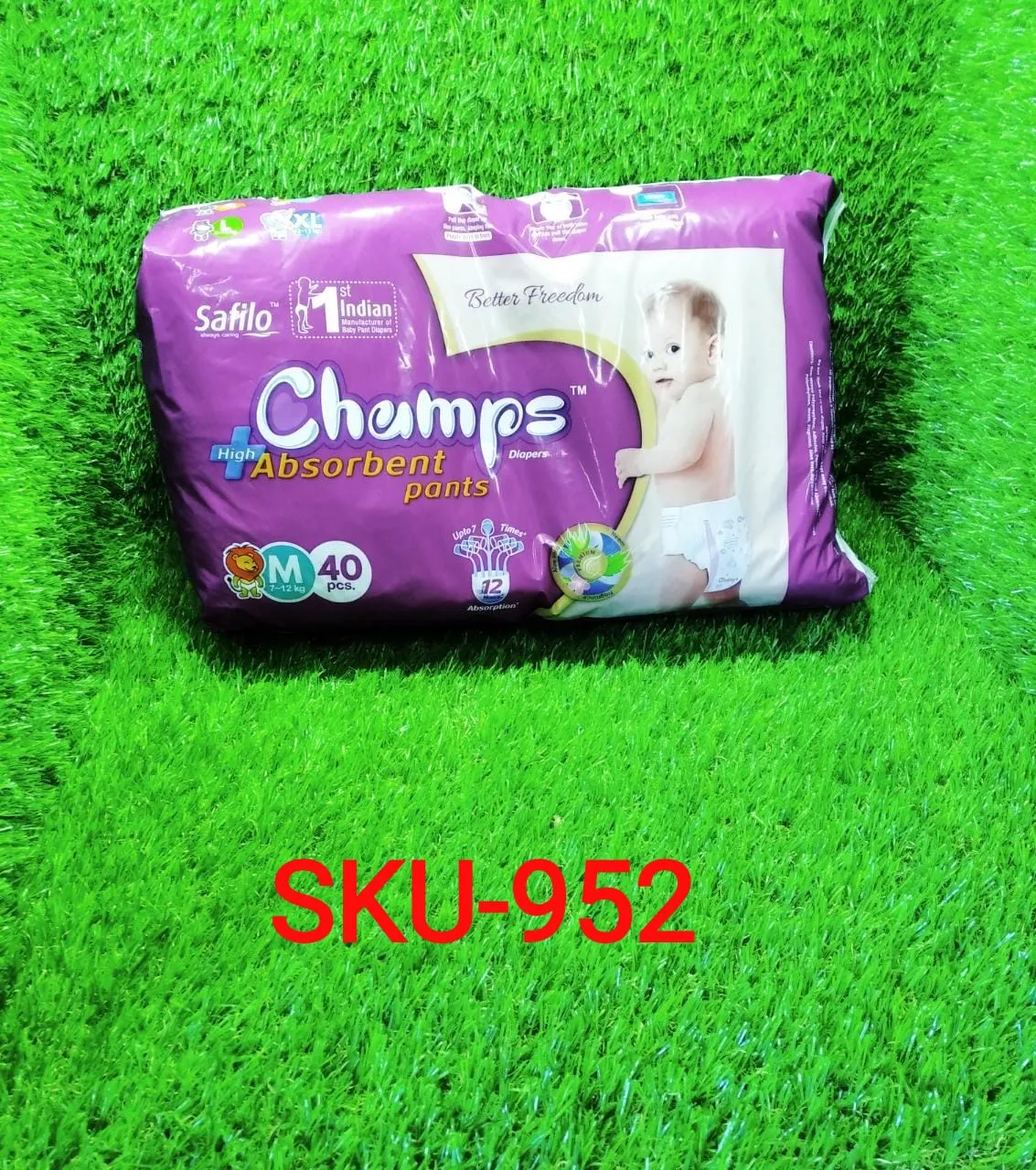 952 Premium Champs High Absorbent Pant Style Diaper Medium Size, 40 Pieces (952_Medium_40)