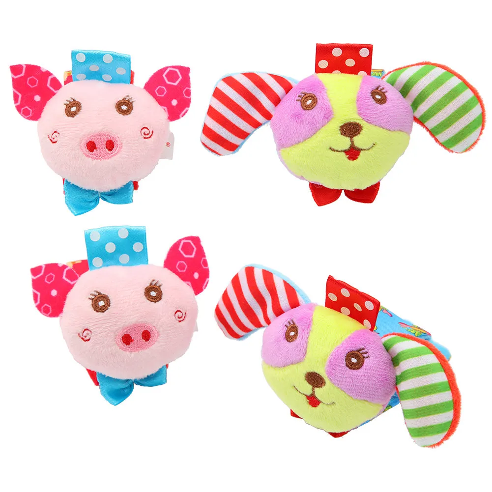 ACEKID Baby Rattle Set 4Pcs Wrist Rattle and Socks Toys Set Pig and Puppy