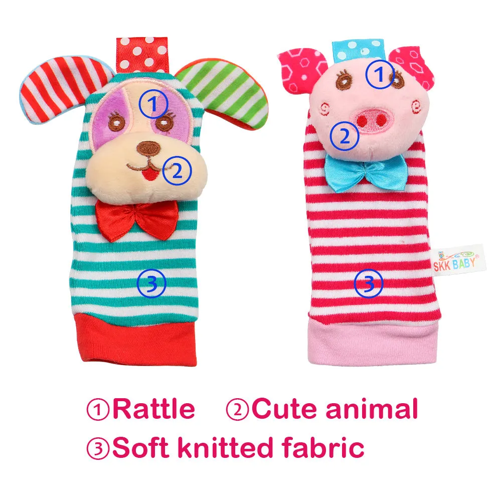 ACEKID Baby Rattle Set 4Pcs Wrist Rattle and Socks Toys Set Pig and Puppy