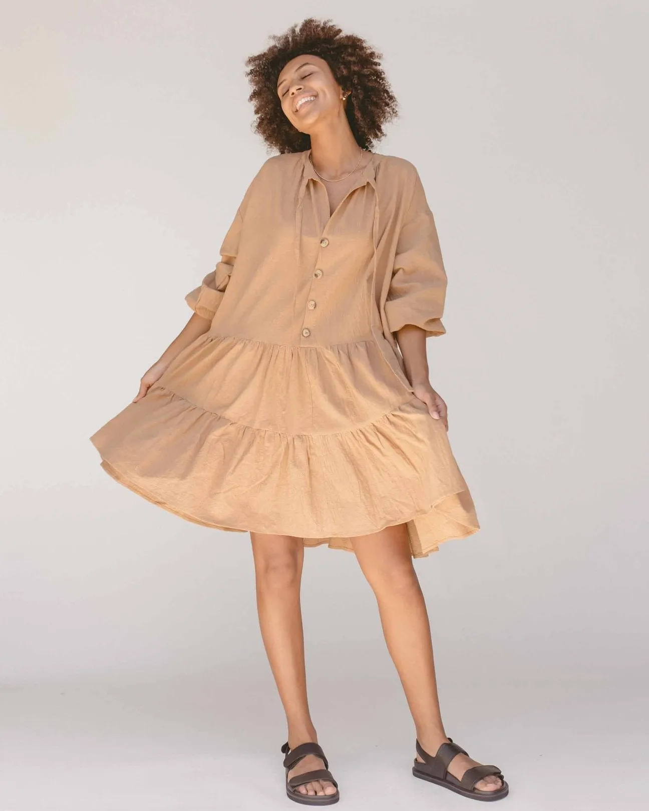 Avalon Smock Dress- Caramel