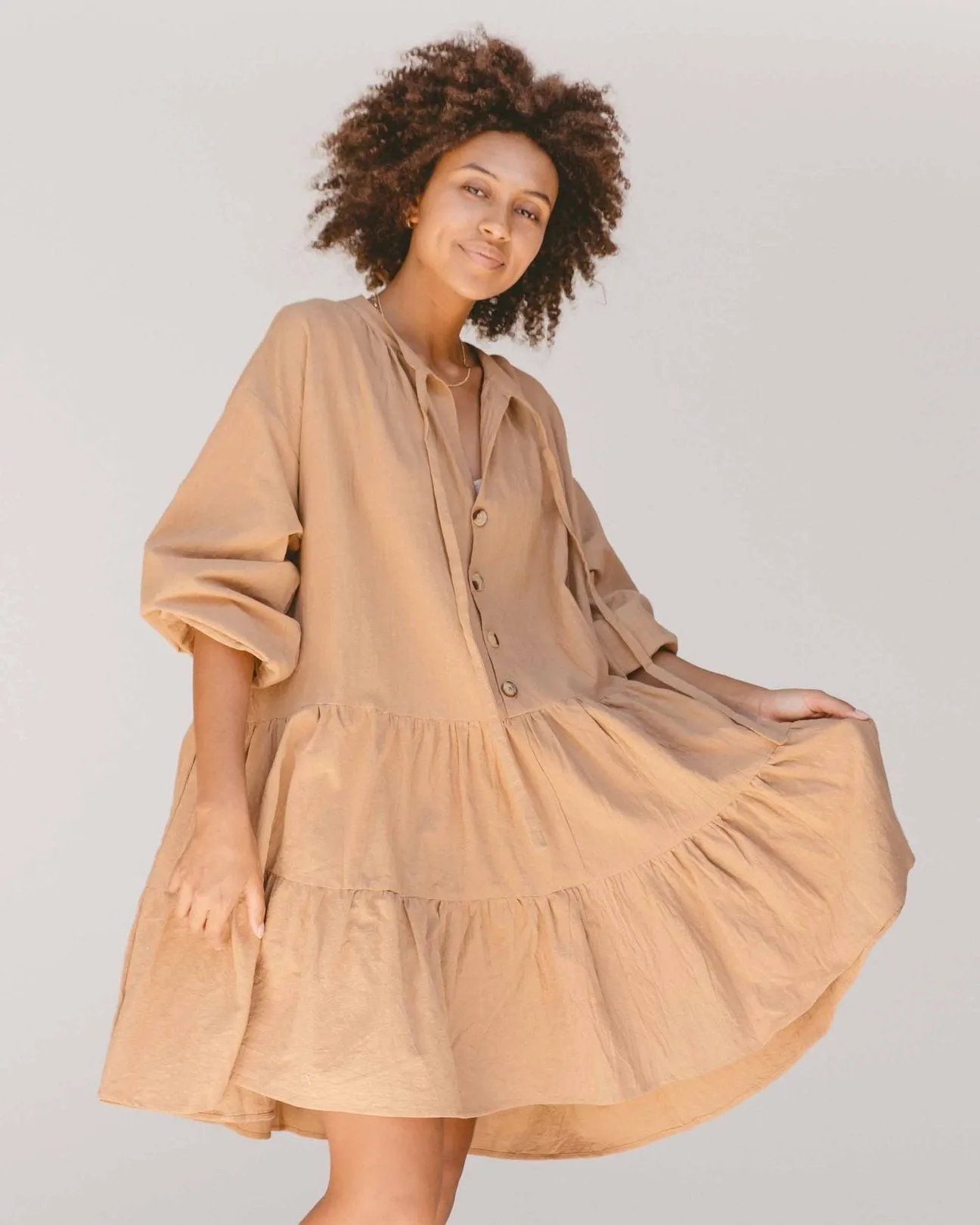 Avalon Smock Dress- Caramel