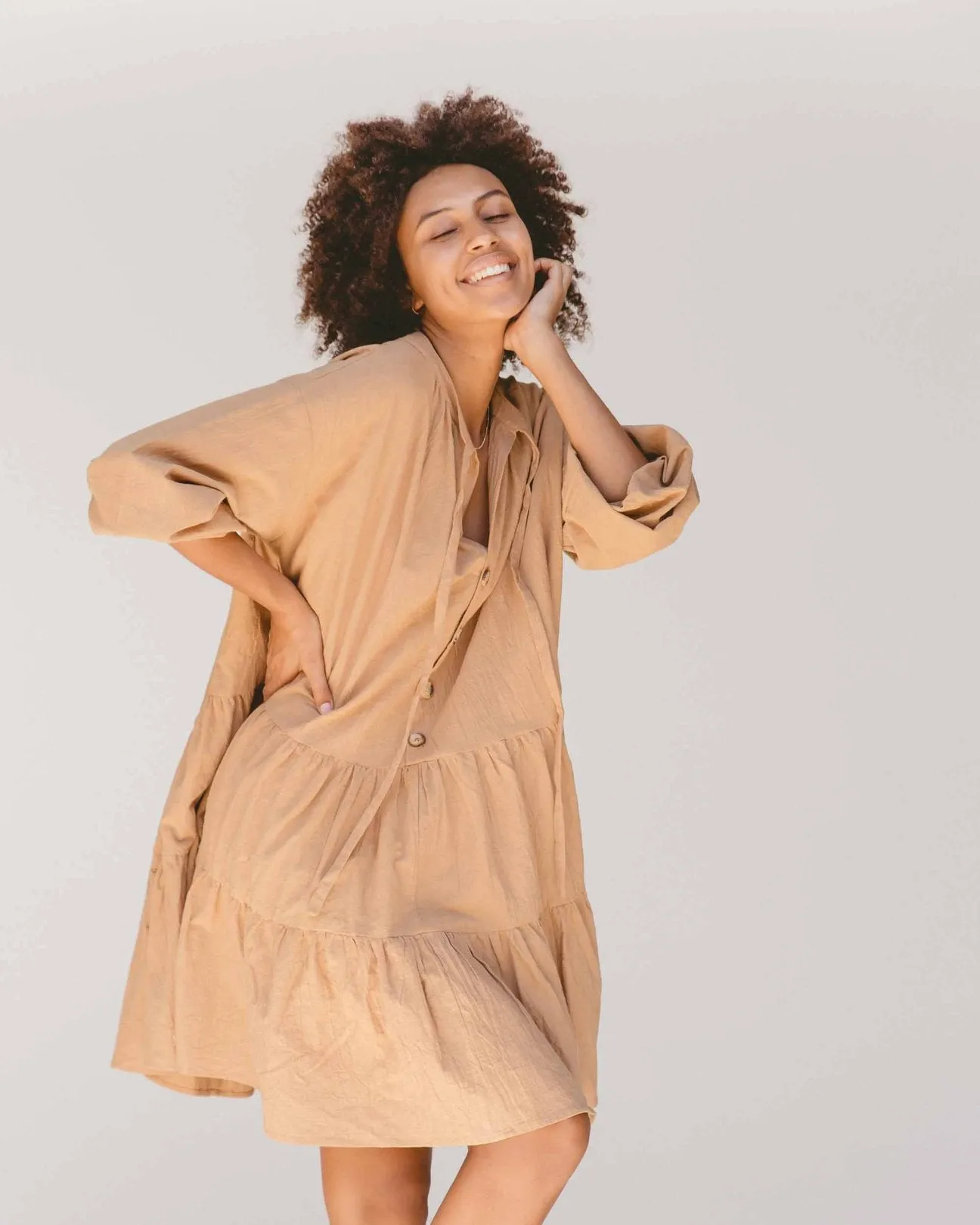 Avalon Smock Dress- Caramel