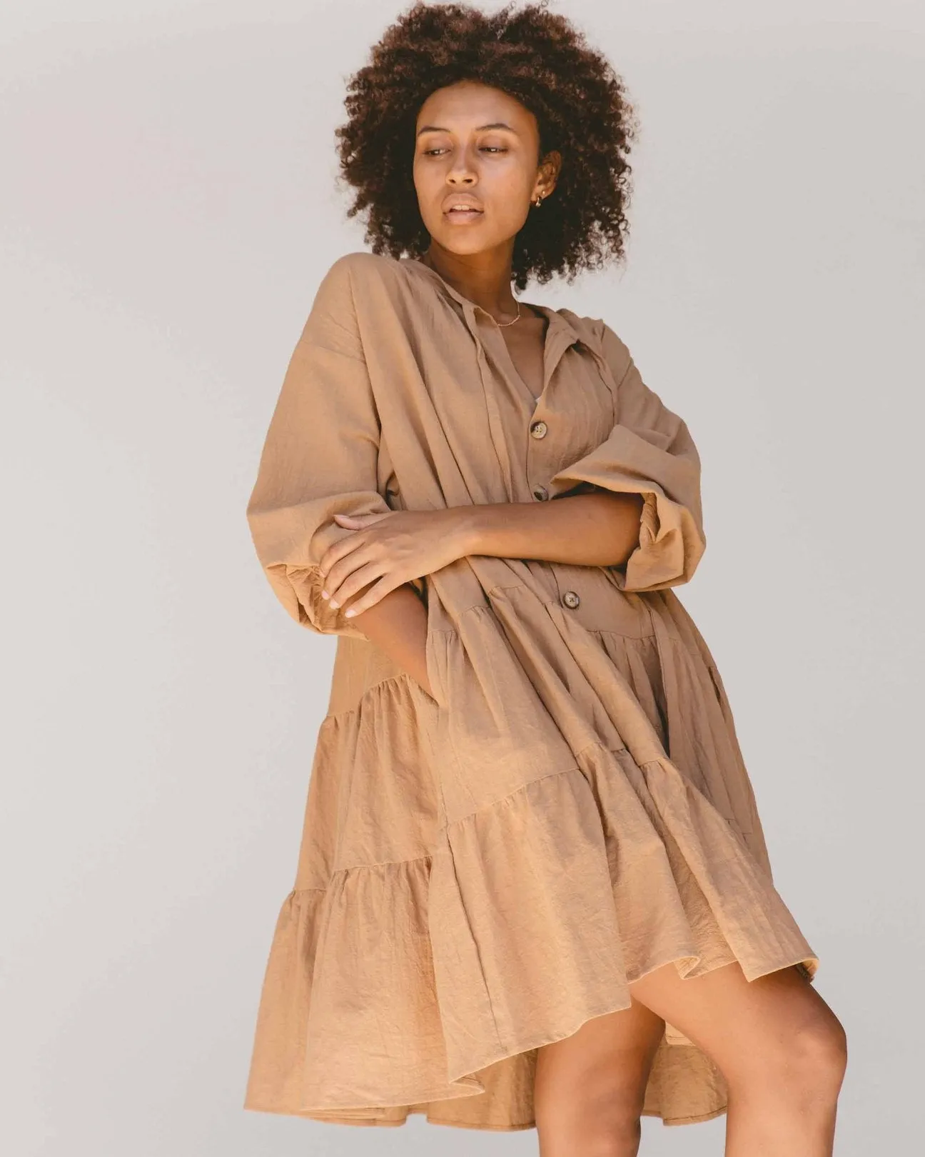 Avalon Smock Dress- Caramel