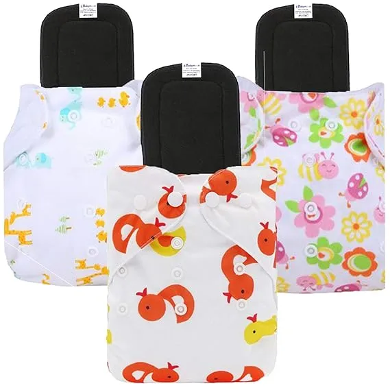 Babymoon | Set of 6 | Cloth Diaper with 5Layers Grey Insert Premium Adjustable Reusable Cloth Diaper | Duck | Elephant | Flower