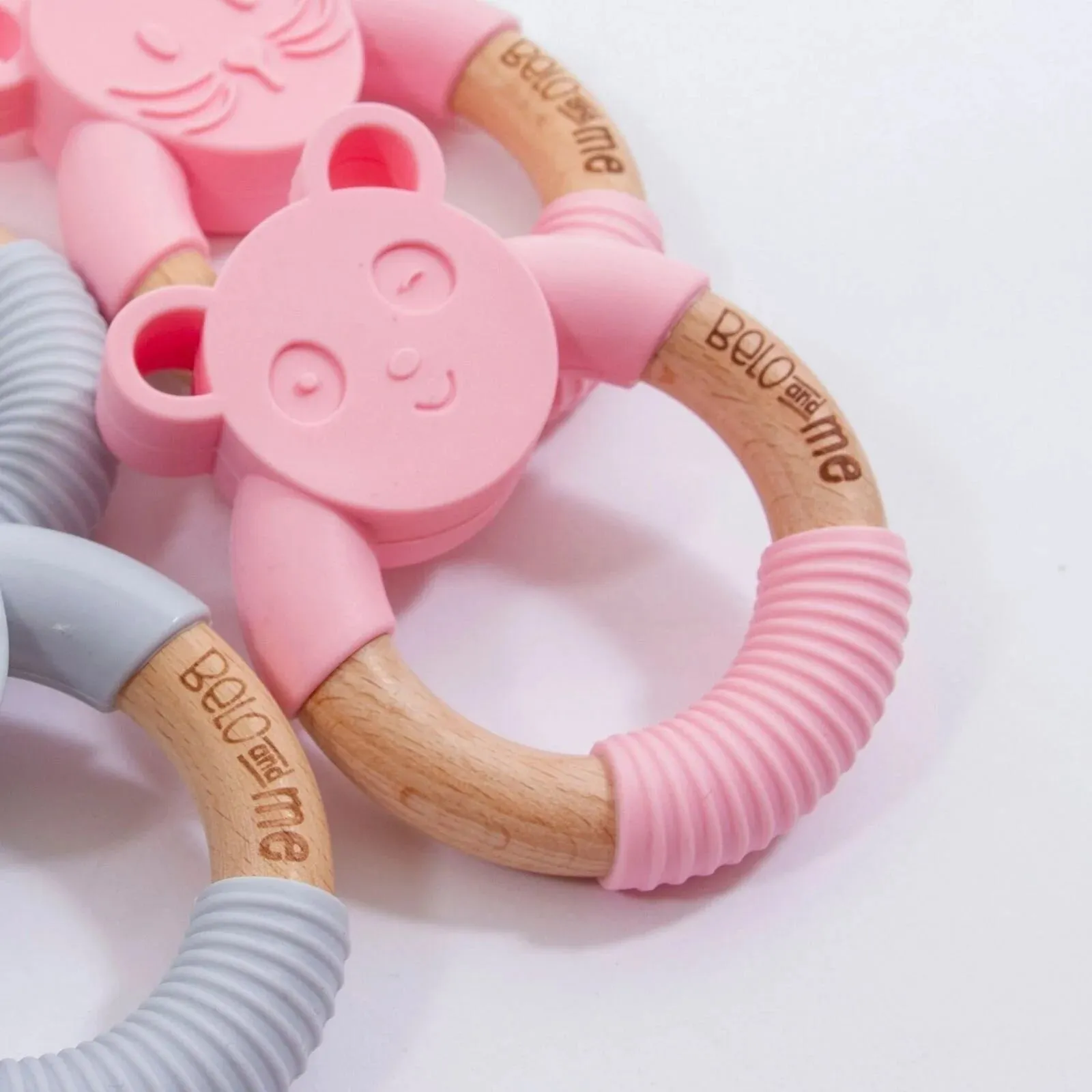 Belo&Me Penny Panda Animal Wood Teether - Pink