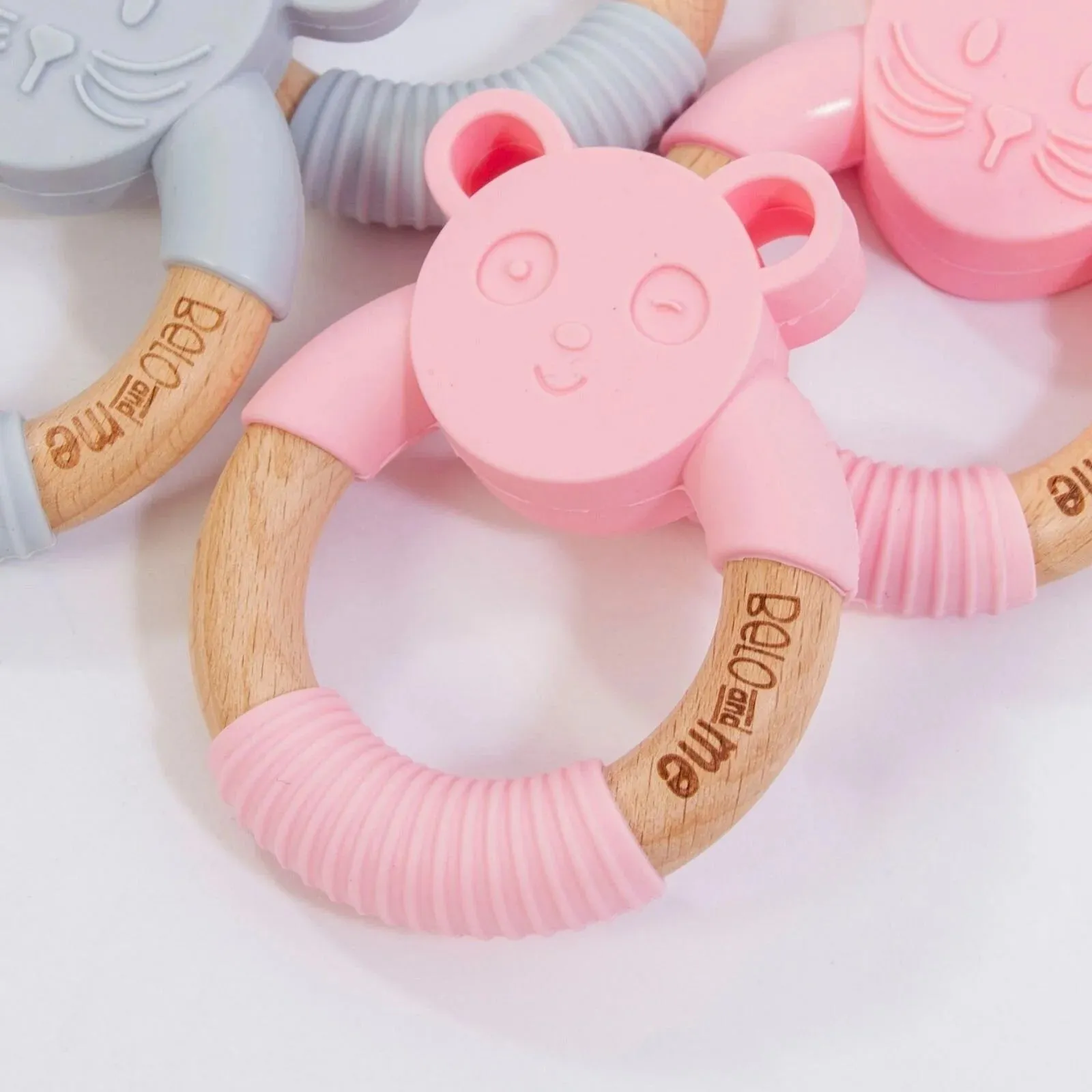 Belo&Me Penny Panda Animal Wood Teether - Pink