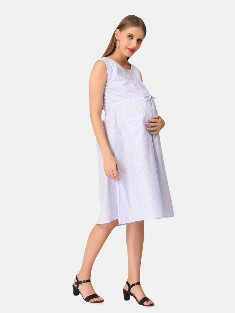 Blue Shimmer Yarn Dyed Stripe Maternity and Nursing Dress