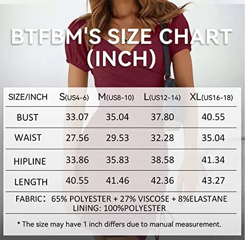 BTFBM Women's 2023 Fashion Bodycon Ruched Mini Dress V Neck Puff Short Sleeve Wrap Drawstring Ribbed Party Club Dresses(Solid Wine Red, X-Large)