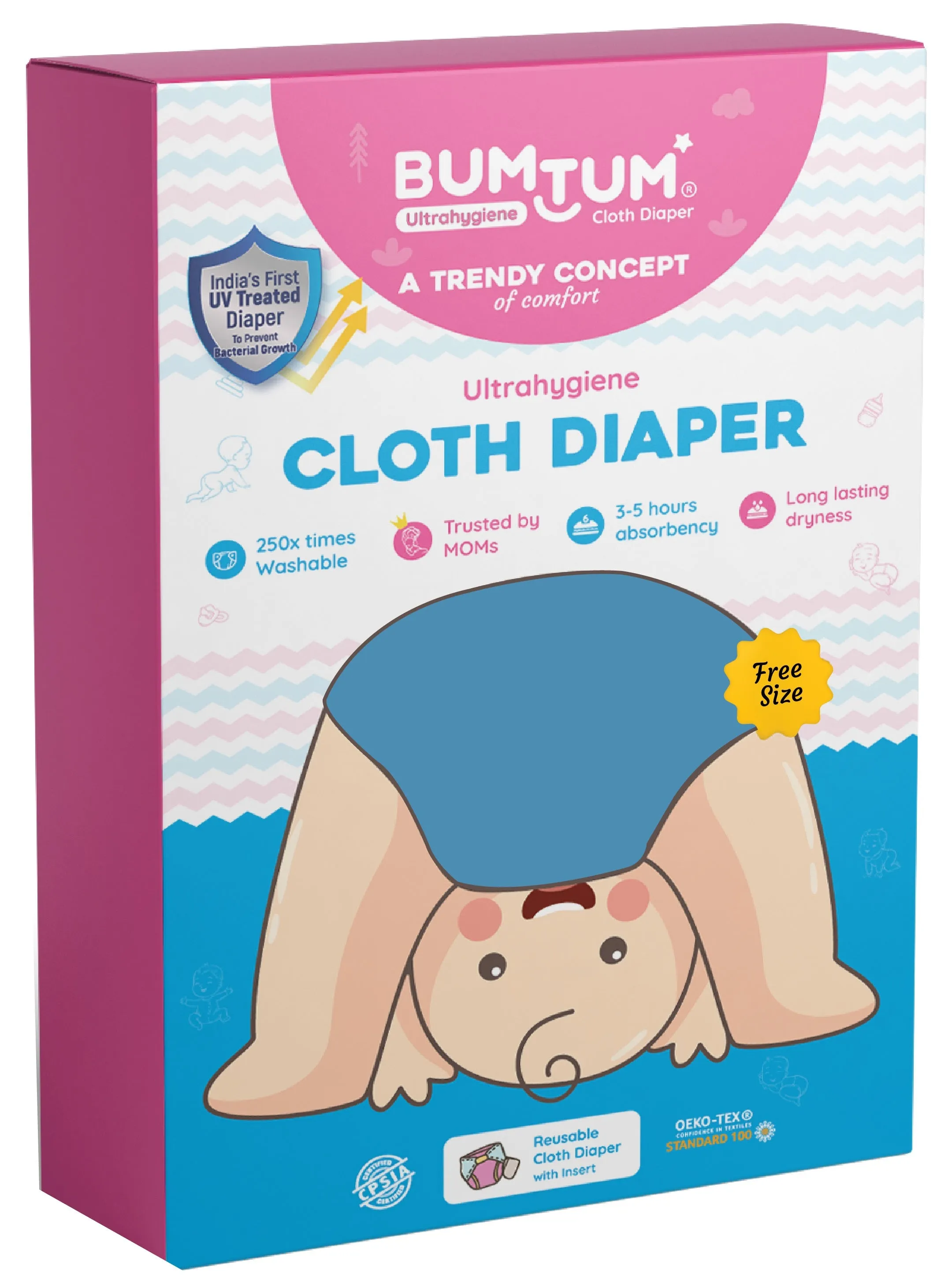 Bumtum Baby Cloth Diaper Free Size (Blue)