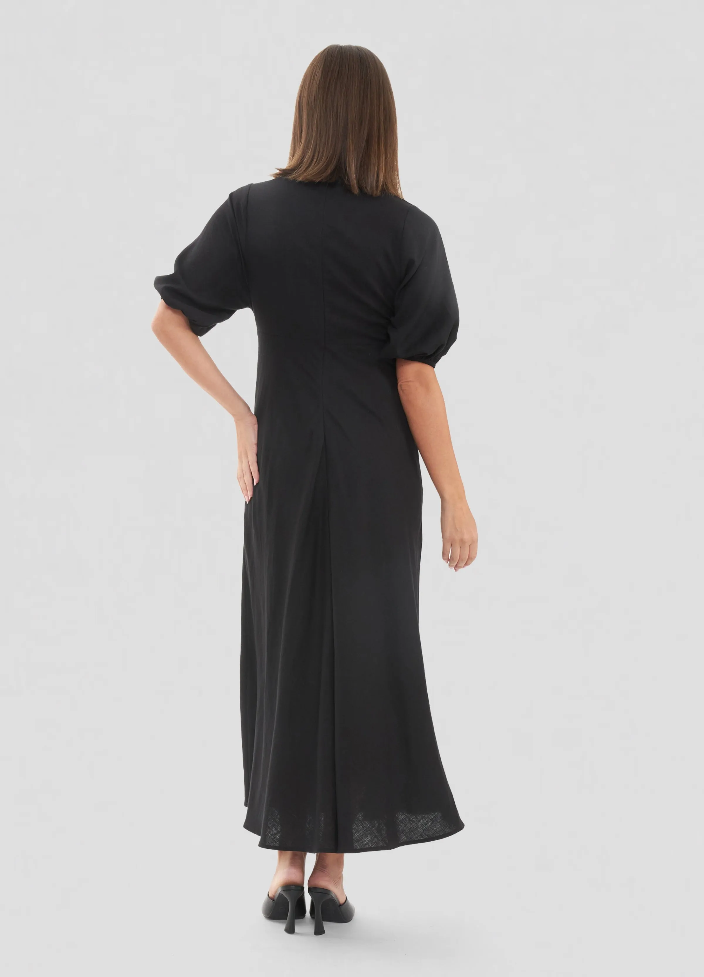 Camille Tie Front Linen Maternity Midi Dress