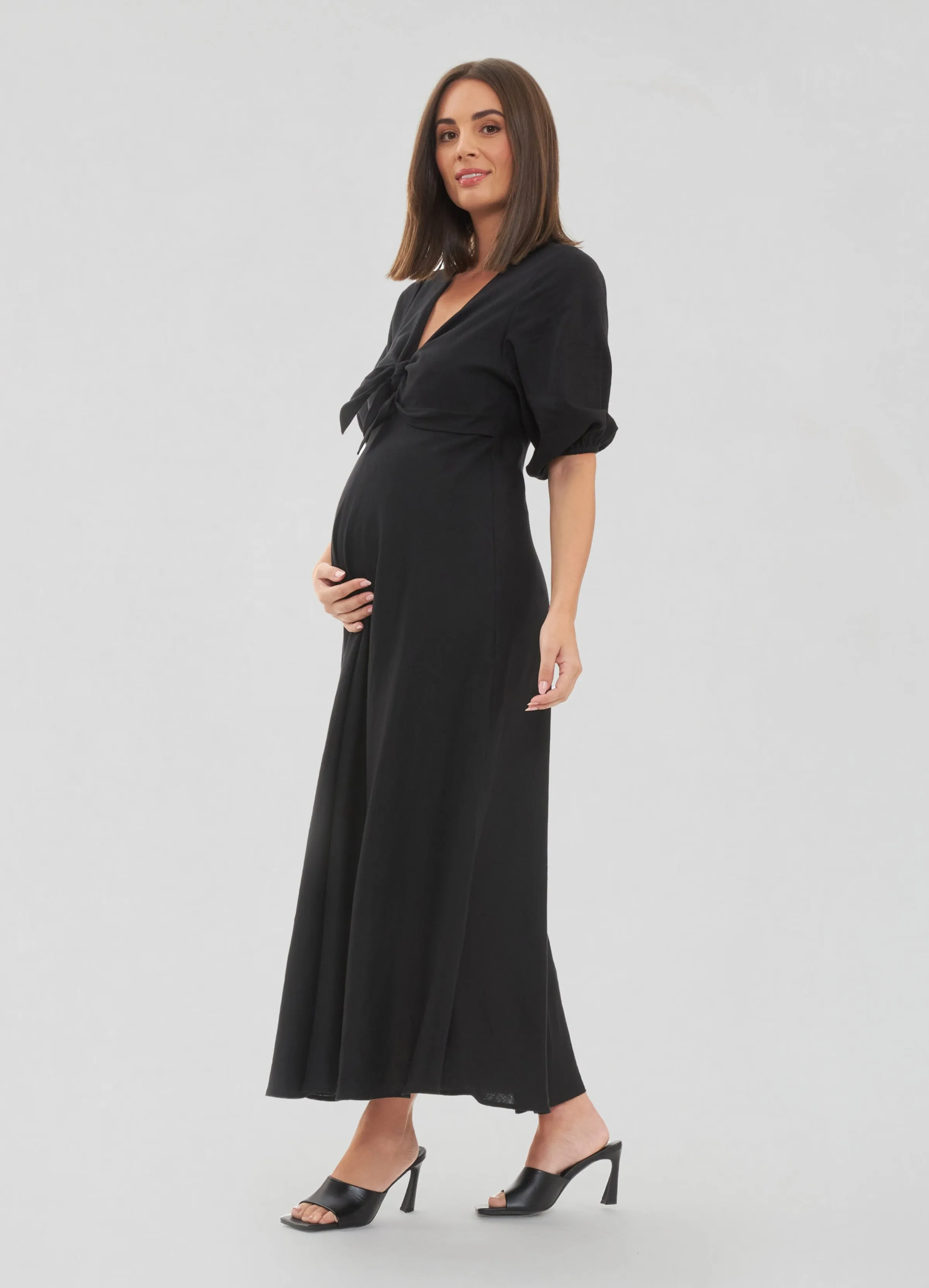 Camille Tie Front Linen Maternity Midi Dress