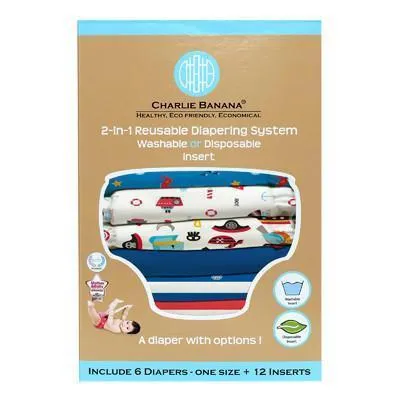 Charlie Banana 6 Diapers 12 Inserts Ocean Flair One Size Hybrid AIO