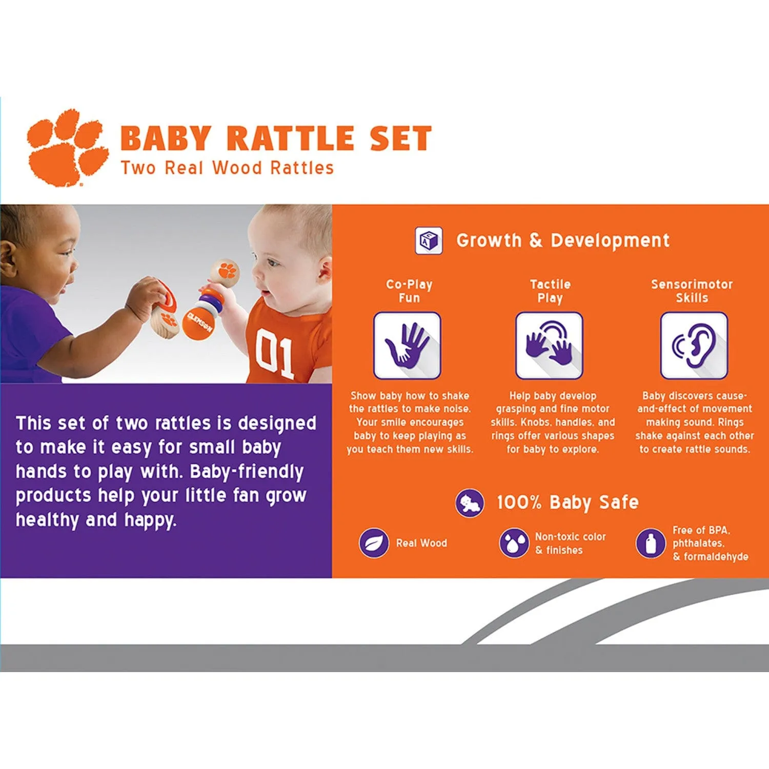 Clemson Tigers - Baby Rattles 2-Pack