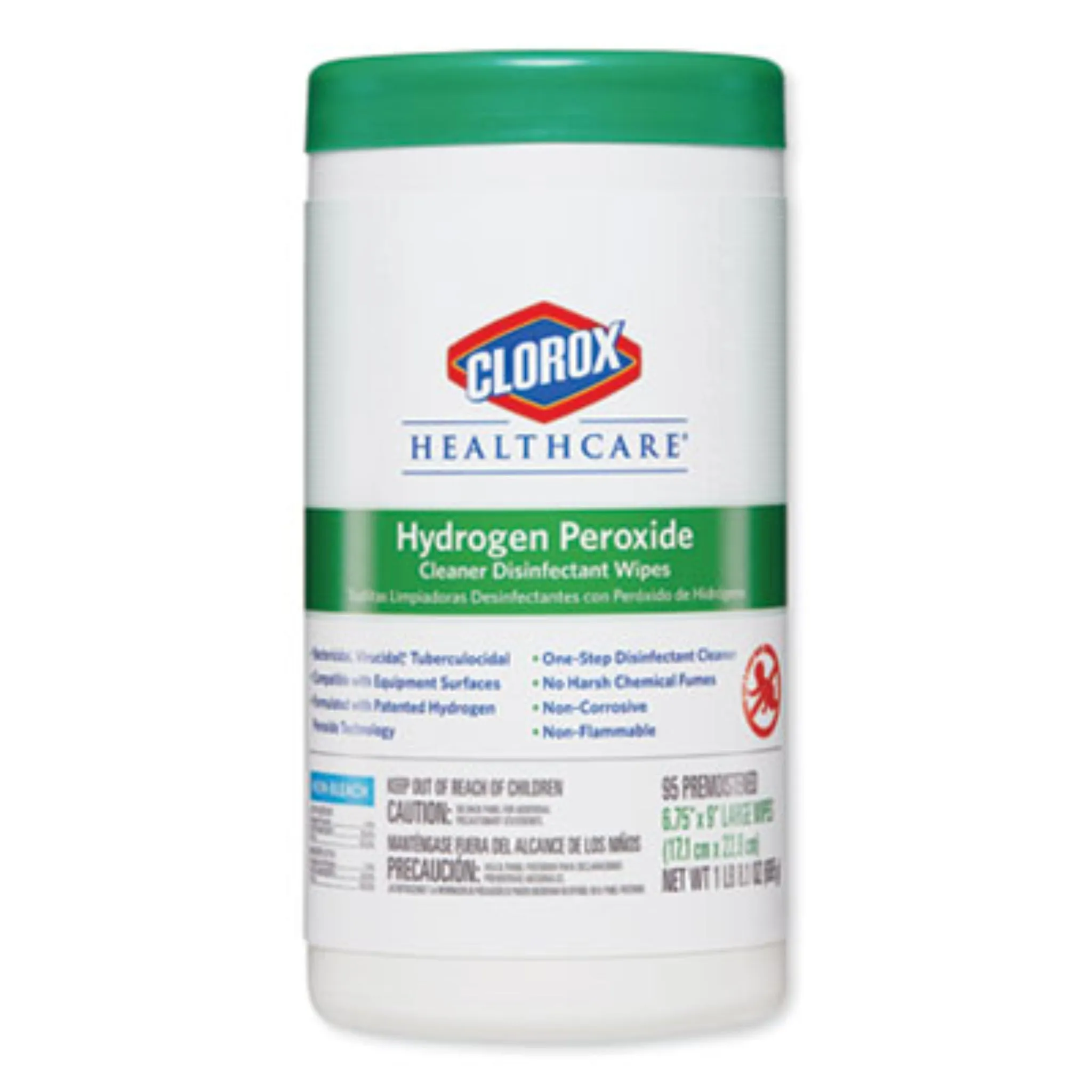 CLOROX SALES CO. CLO30824 Hydrogen Peroxide Cleaner Disinfectant Wipes, 9 x 6.75, Unscented, White, Canister of 95, Carton of 6 Canisters