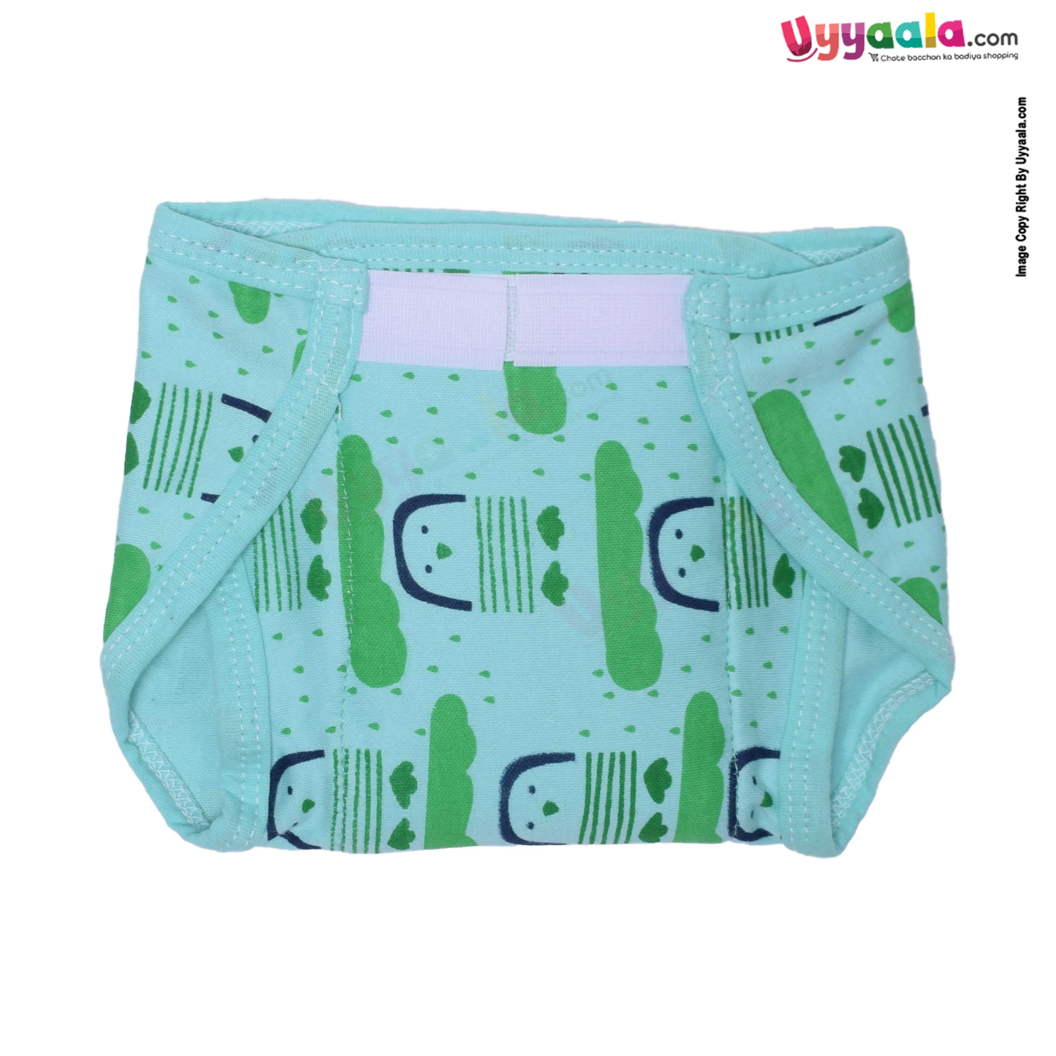 COZYCARE Washable Diapers Hosiery Velcro Penguin Print Green, Pink & Blue 3P Set (SS)