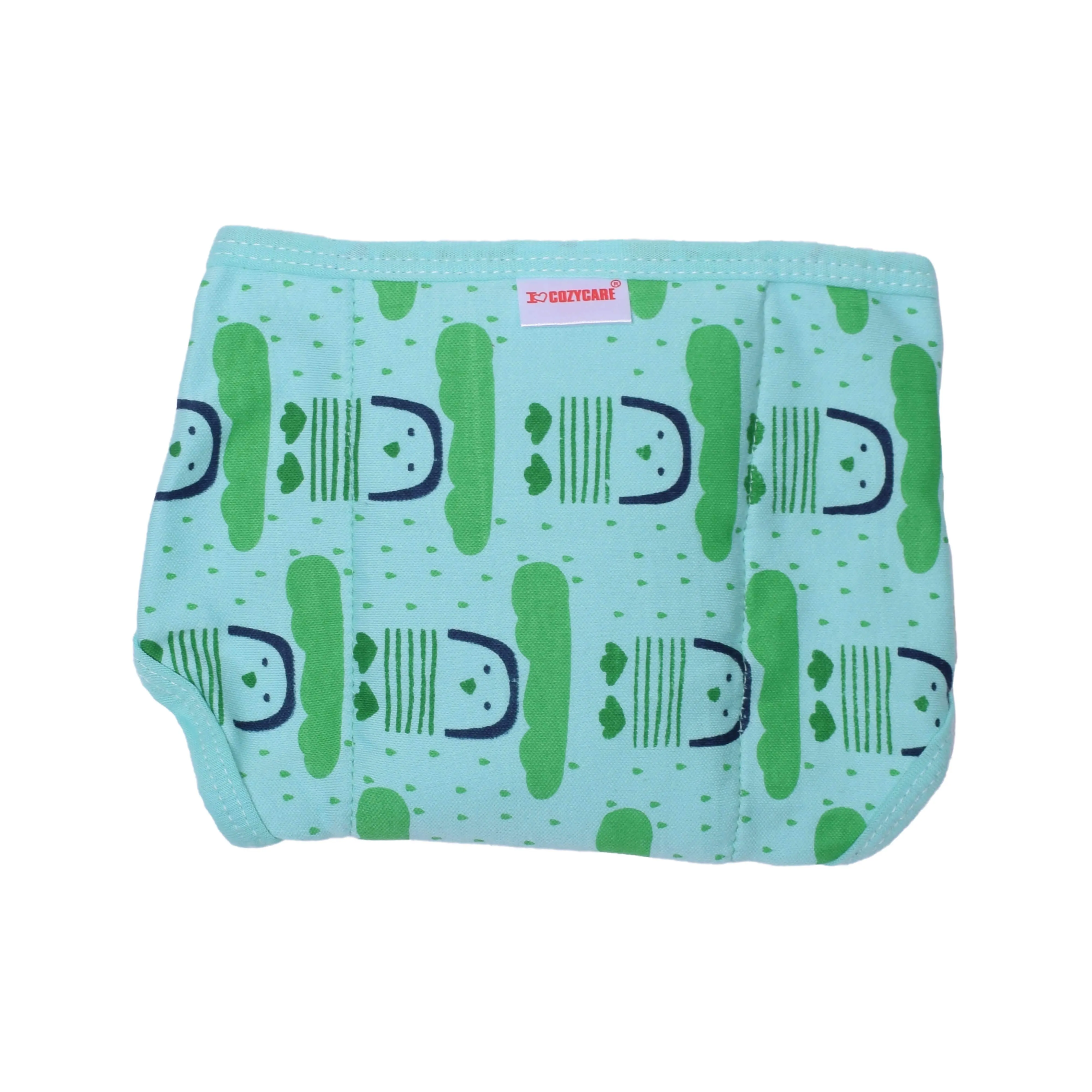 COZYCARE Washable Diapers Hosiery Velcro Penguin Print Green, Pink & Blue 3P Set (SS)