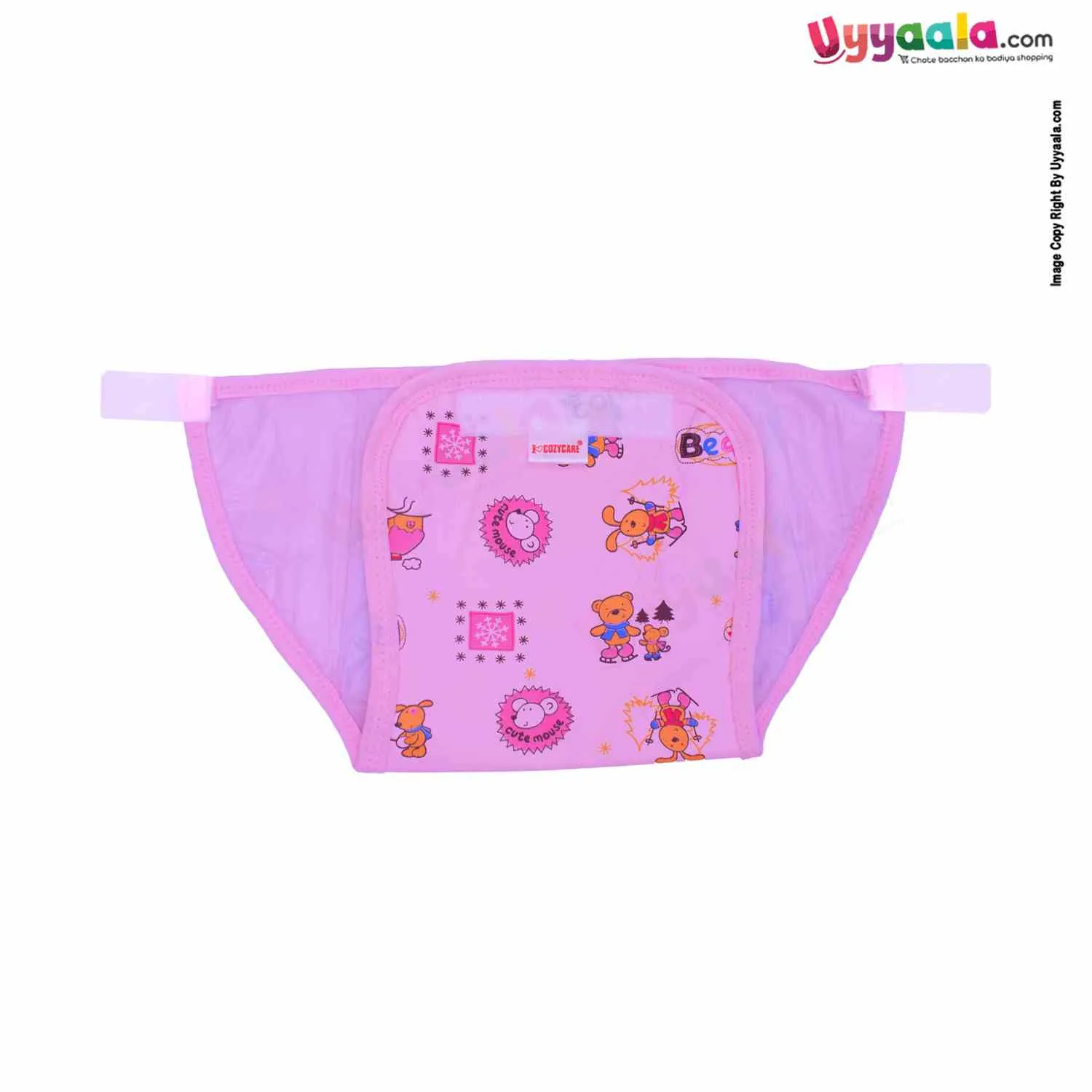 COZYCARE Washable Diapers Plastic ,Velcro Bear Print Pink, Blue & Yellow without Pads-3P Set (L)