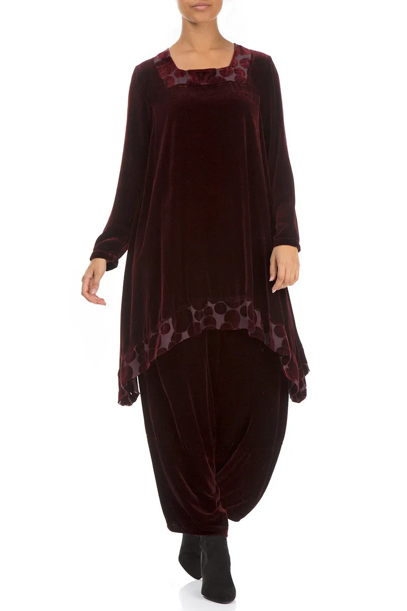 Decorated  Devoré Bubbles Burgundy Silk Velvet Tunic