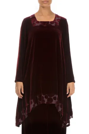 Decorated  Devoré Bubbles Burgundy Silk Velvet Tunic