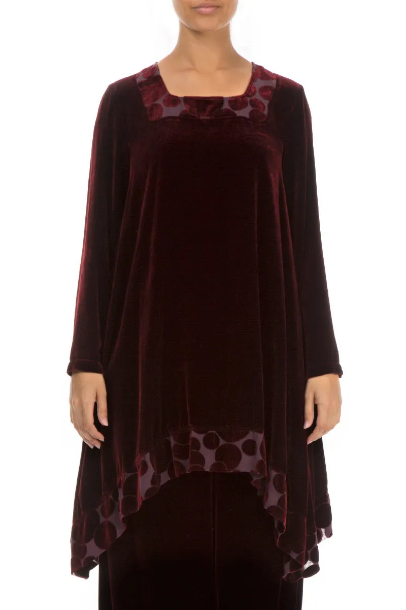 Decorated  Devoré Bubbles Burgundy Silk Velvet Tunic