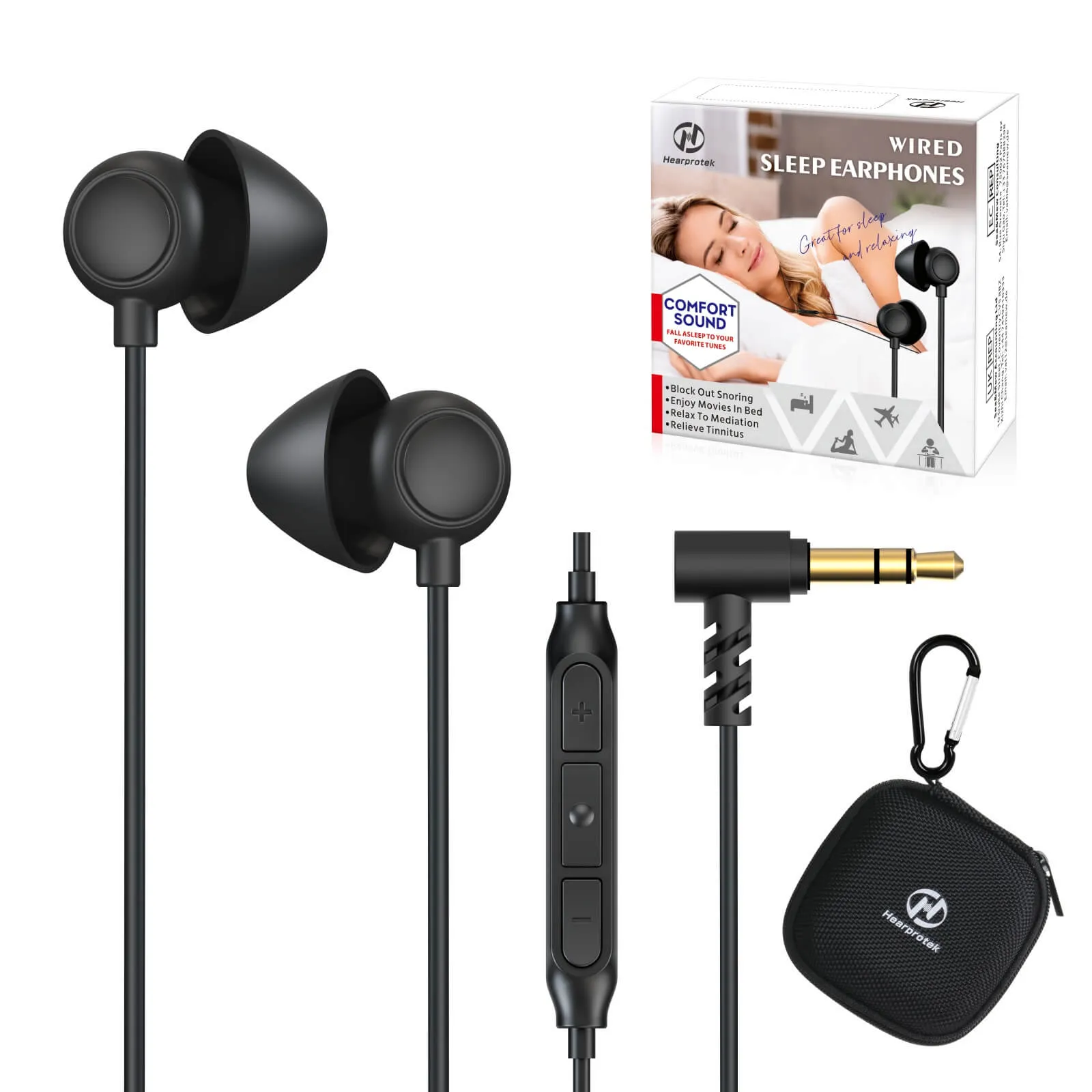 DreamMusic Basic - Hearprotek In-Ear Wired Sleep Earbuds Headphones (2 Pairs)