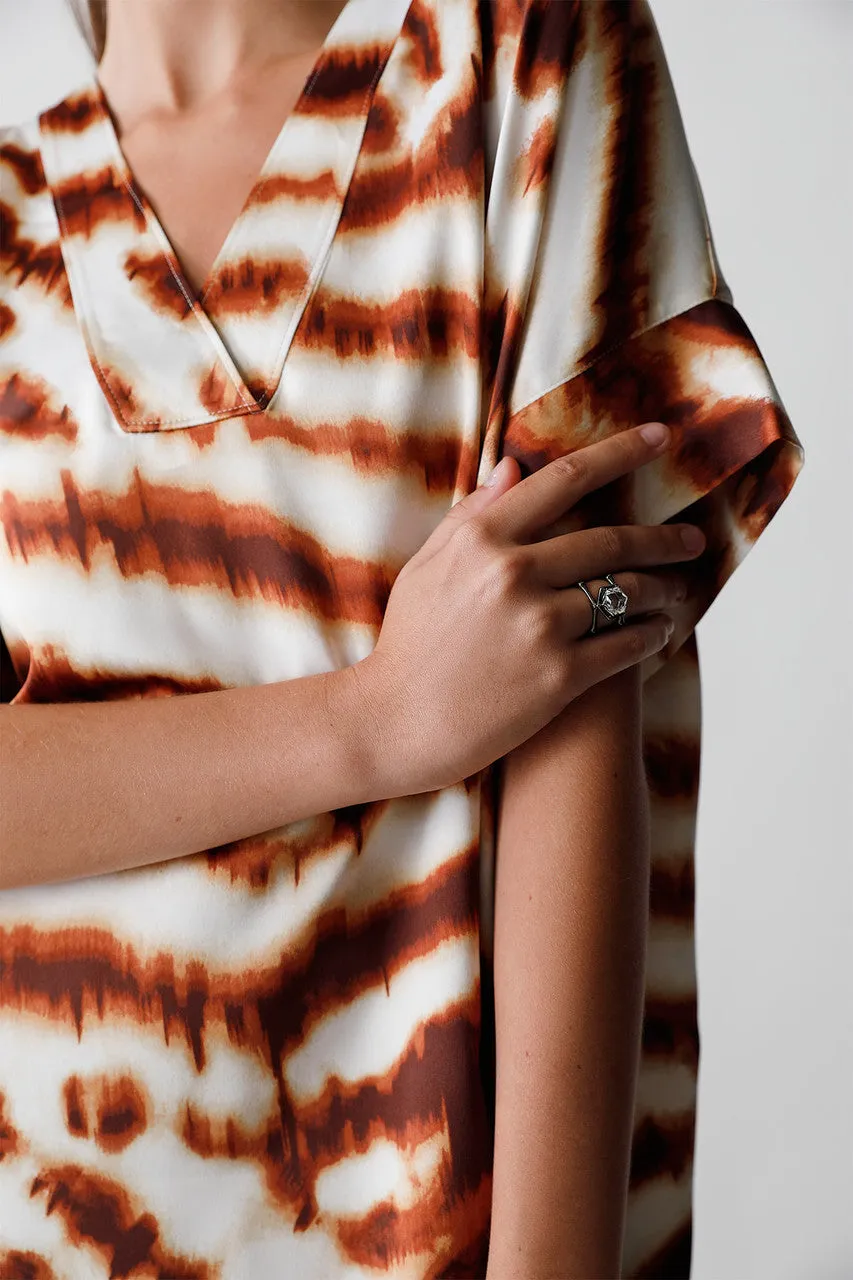 Ethereal Tiger Satin Tunic Caftan