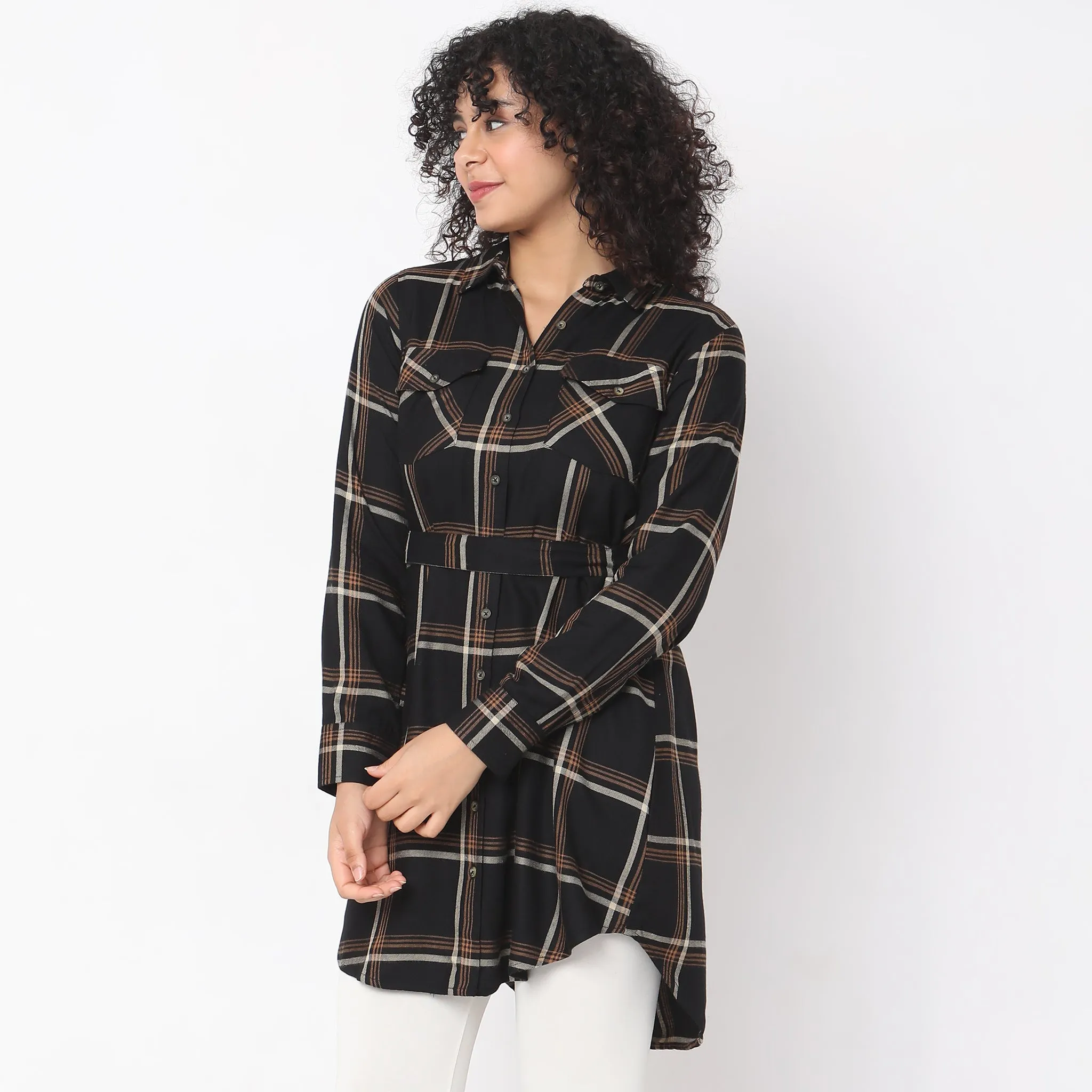 Flare Fit Checkered Tunic