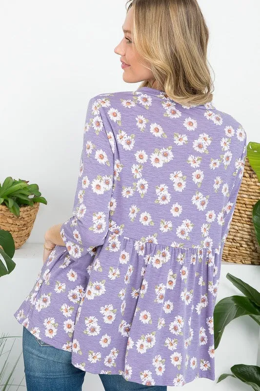 Floral Split Neckline Babydoll Tunic