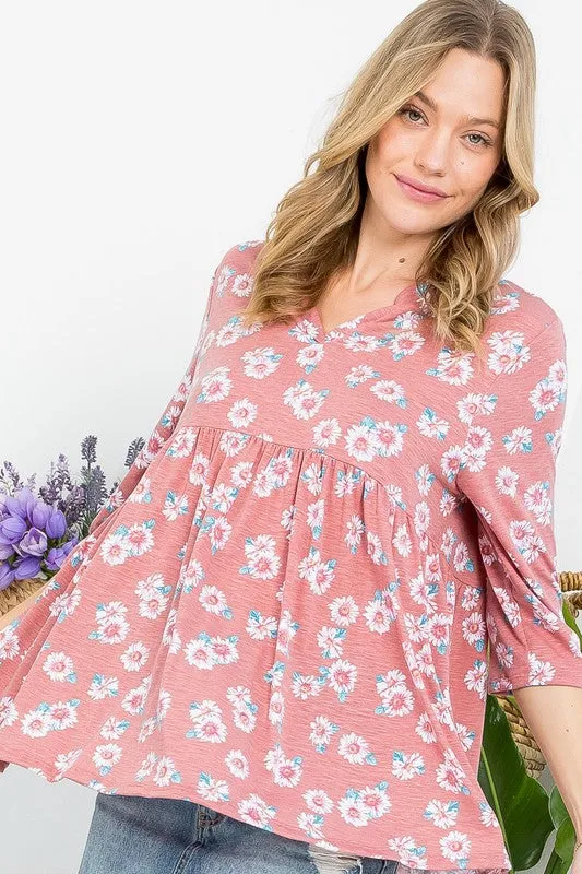 Floral Split Neckline Babydoll Tunic