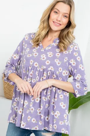 Floral Split Neckline Babydoll Tunic