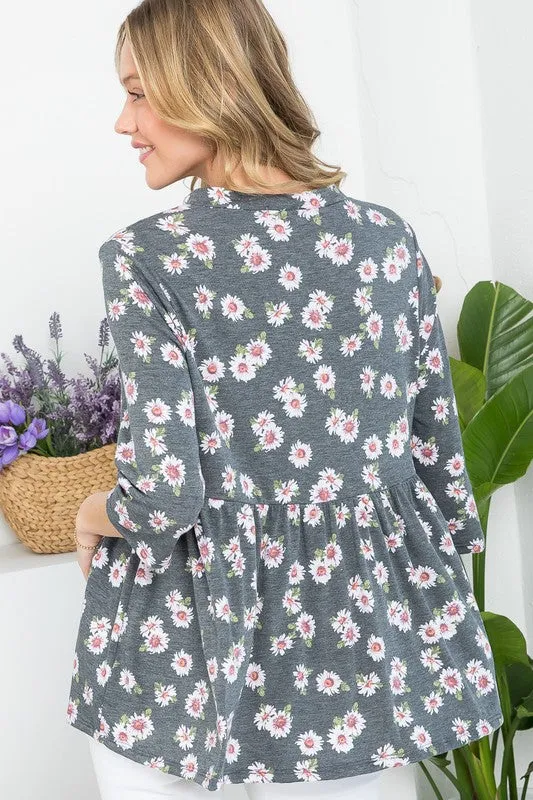 Floral Split Neckline Babydoll Tunic