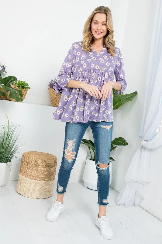 Floral Split Neckline Babydoll Tunic