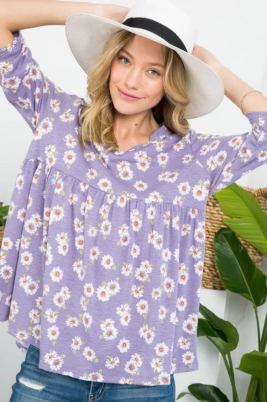 Floral Split Neckline Babydoll Tunic