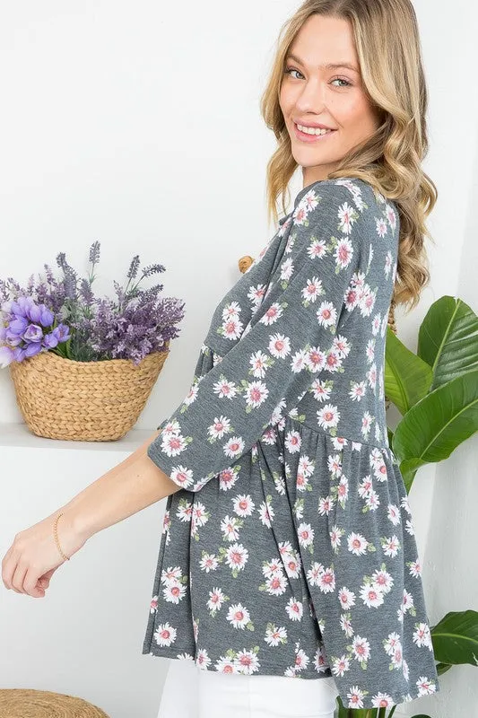 Floral Split Neckline Babydoll Tunic