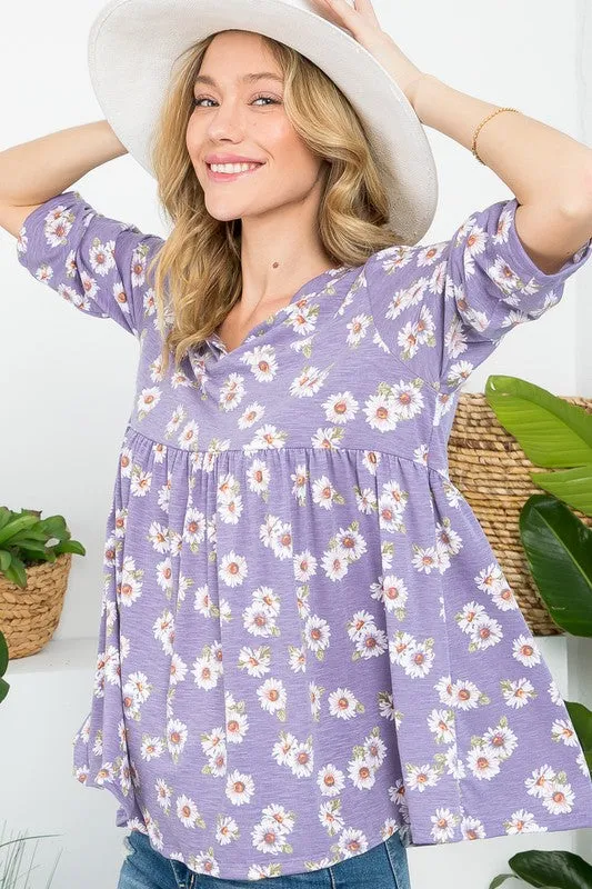 Floral Split Neckline Babydoll Tunic