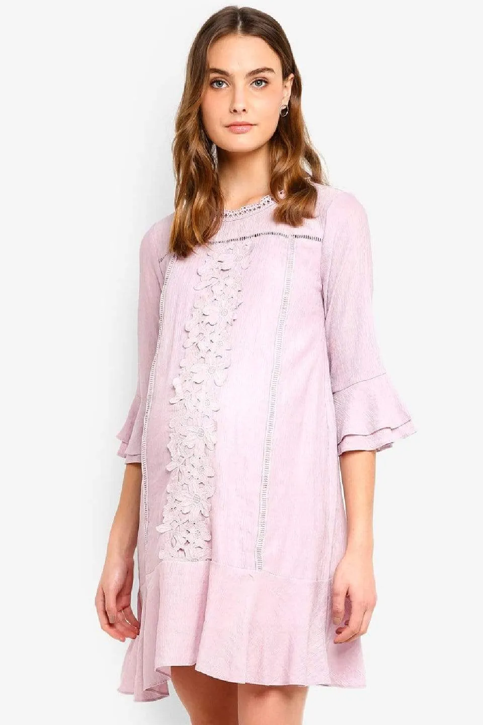 Flounce Long Sleeves Chandra Nursing Dress Pink