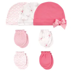 Hudson Baby Cotton Cap and Scratch Mitten Set, Ballerina