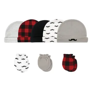 Hudson Baby Cotton Cap and Scratch Mitten Set, Mustache