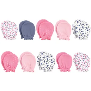 Hudson Baby Cotton Scratch Mittens, Blue Pink Floral