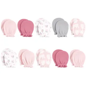 Hudson Baby Cotton Scratch Mittens, Pink Elephant