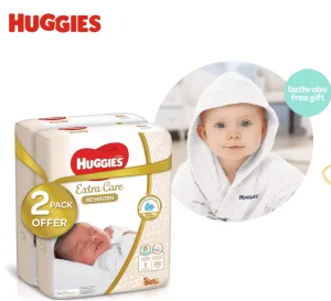 Huggies Bundle Buy 2 Diapers  N.1 (2 - 5Kg) 64 Pieces And Get a Free Baby BathRobe