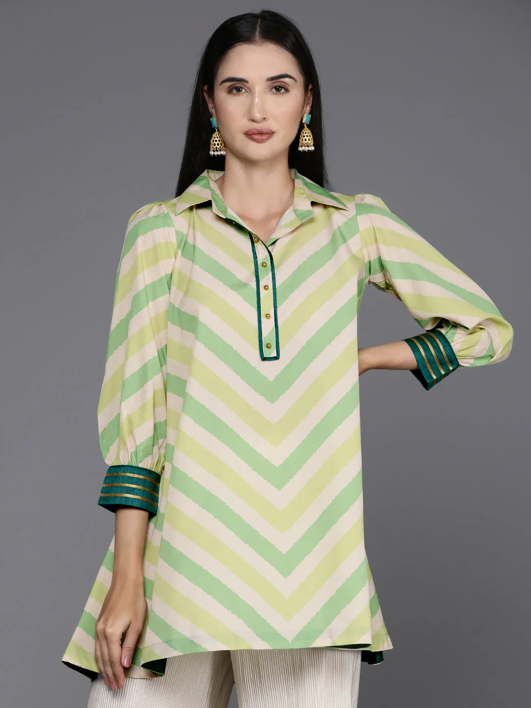 Jashvi Shirt Collar Striped Ethnic Tunic