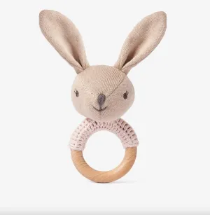 Knit Bunny Wooden Baby Rattle