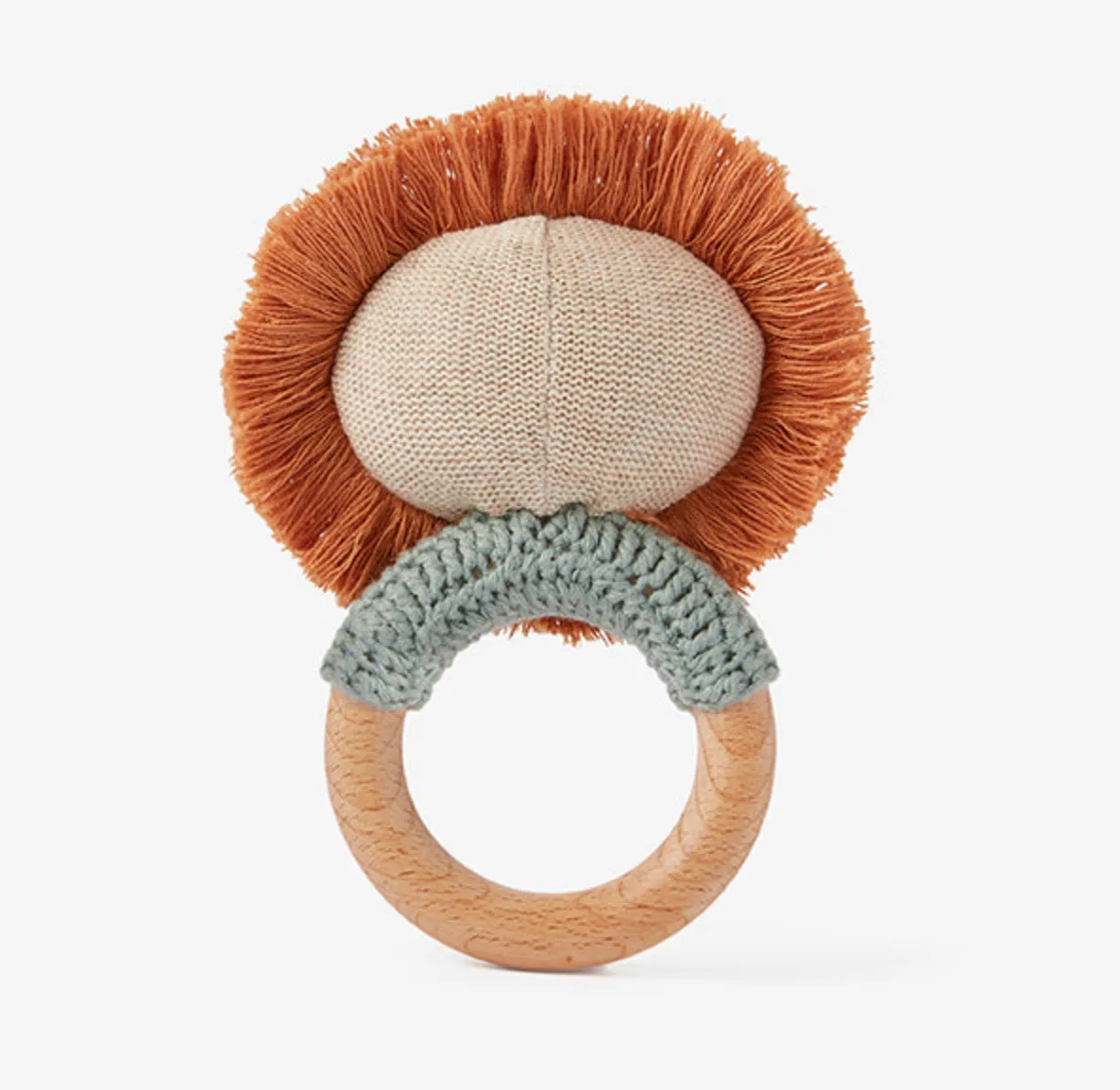 Knit Lion Wooden Baby Rattle