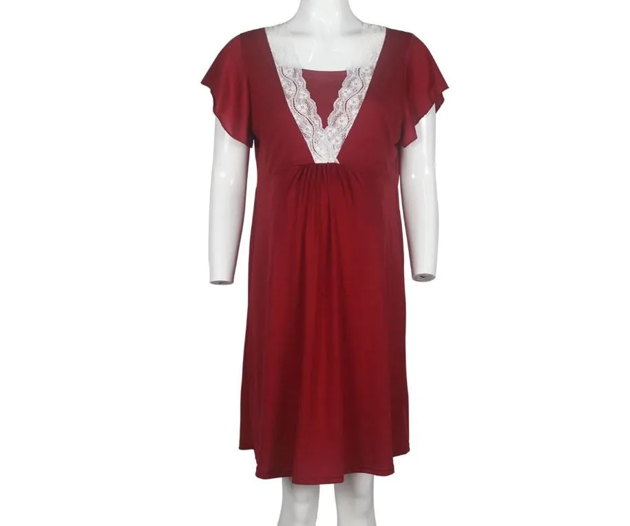 Lace Wine Maternity and Nursing Dress